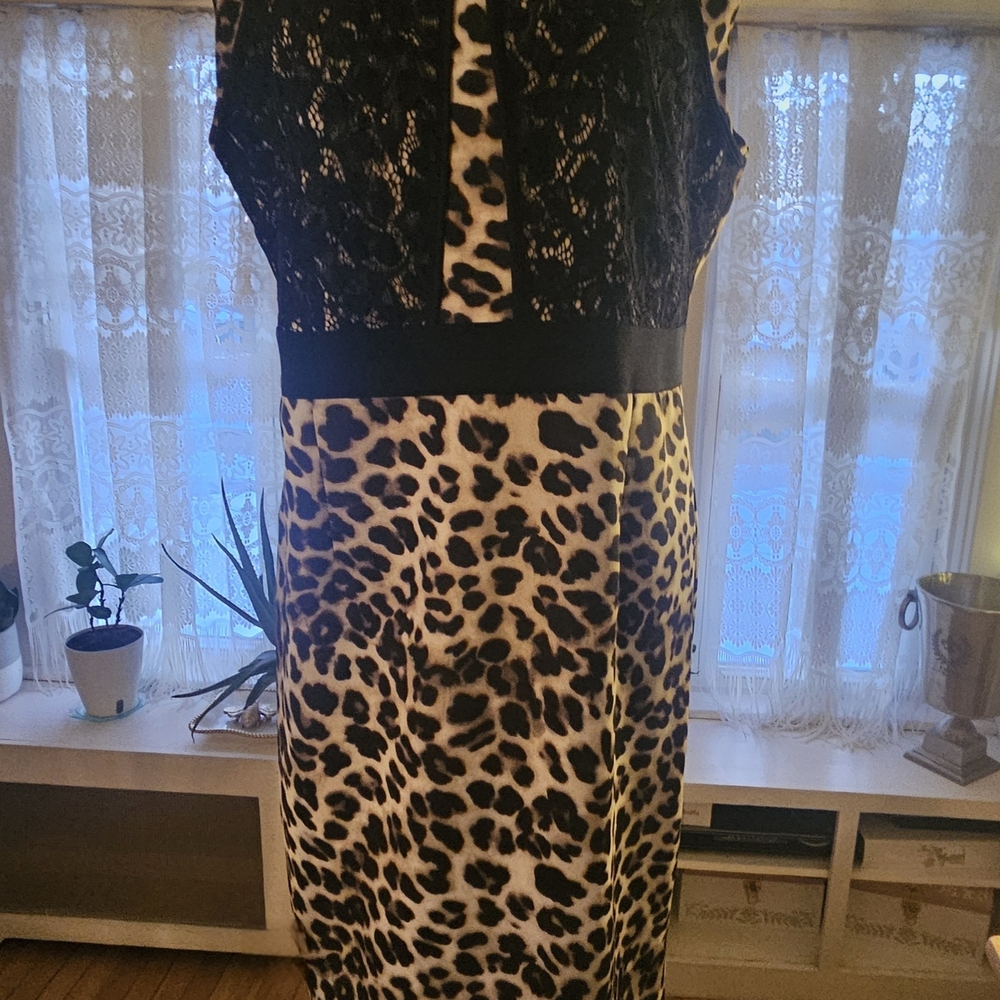 New York & Company Black and Brown Leopard Midi Dress